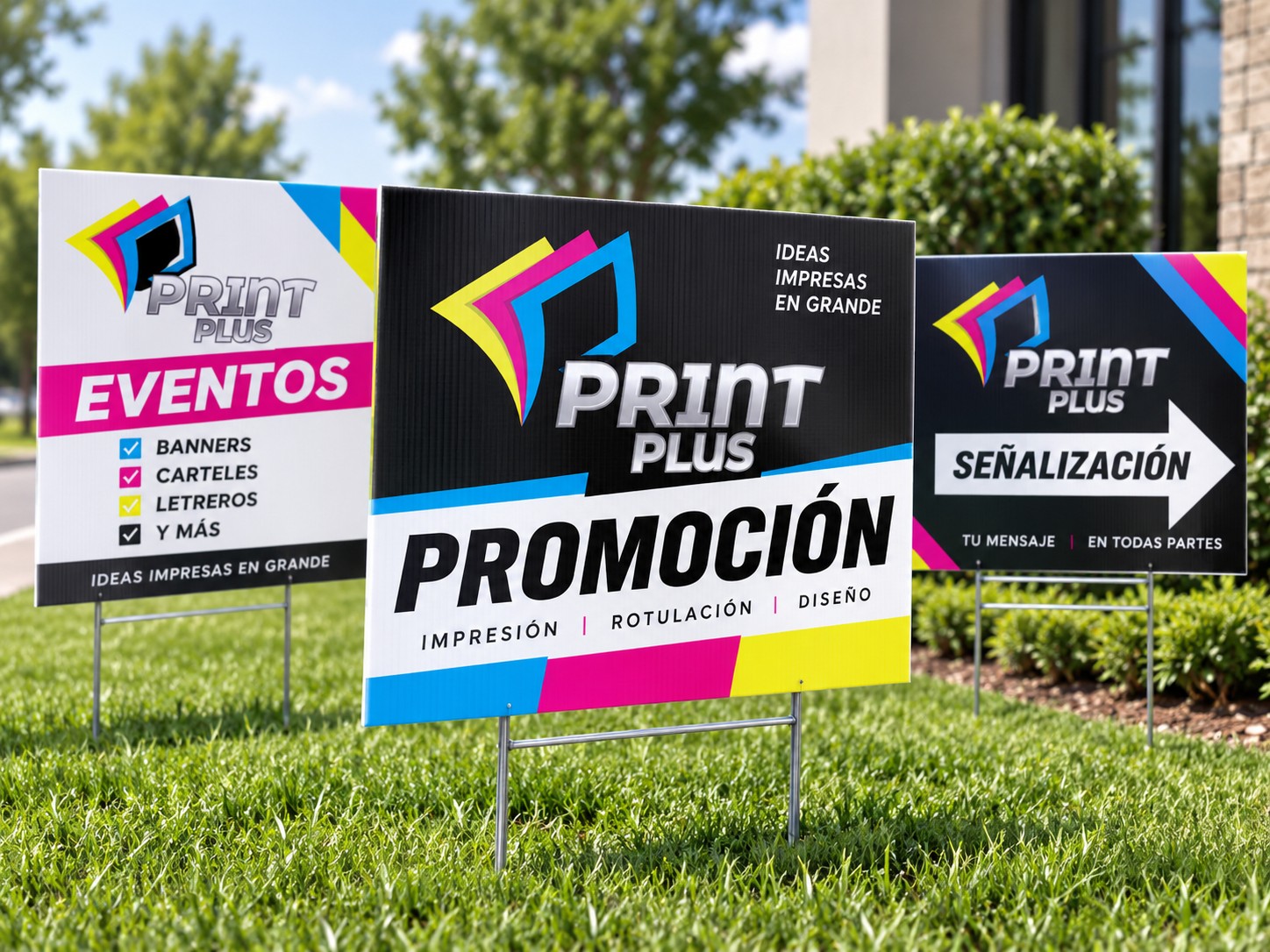 Ejemplo visual de rótulos para grama Print Plus